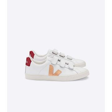 White/Red Women's Veja 3-LOCK LEATHER Sneakers | AU 607RVD